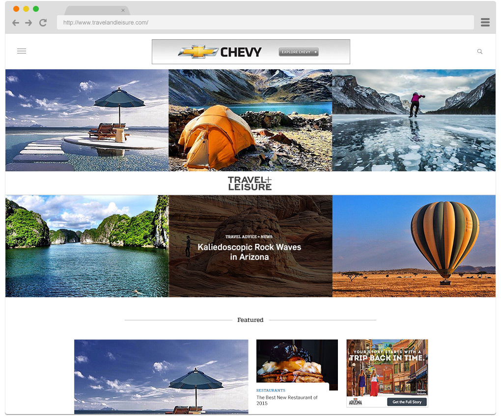 Travel + Leisure home page design example