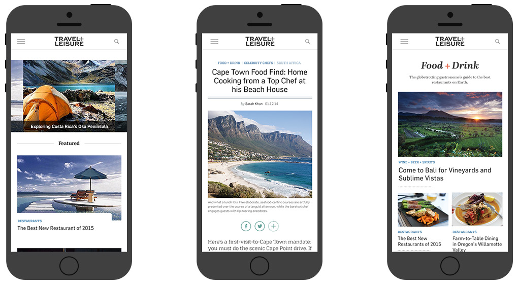 Travel + Leisure mobile design examples