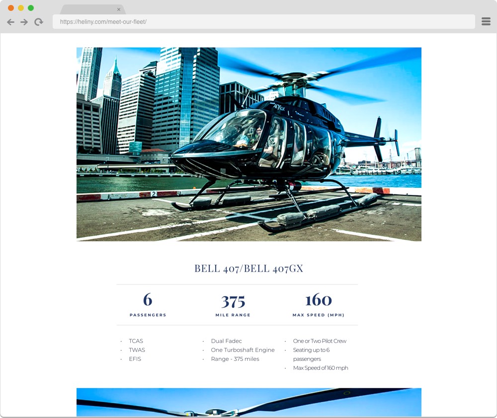 HeliNY.com helicopter page design example