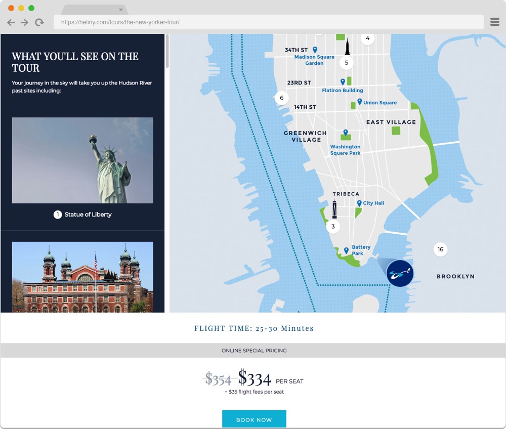 HeliNY.com tour page design example