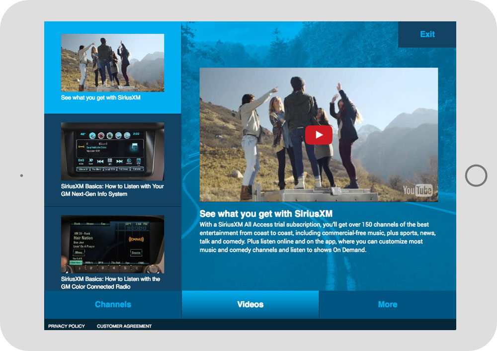 SiriusXM Kiosk video hub design example
