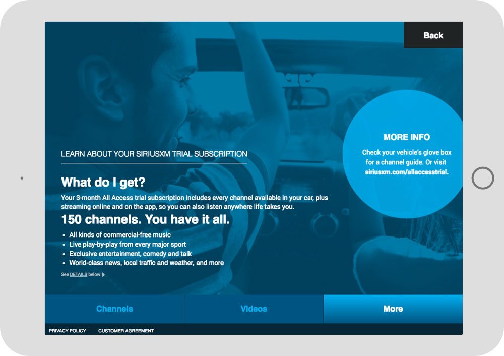 SiriusXM Kiosk support page design example