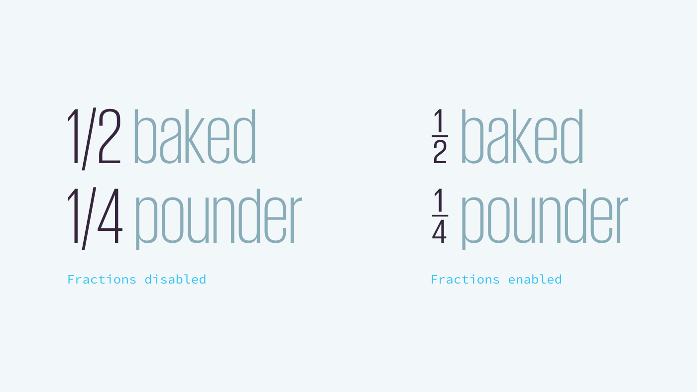 Stacked fractions typeface example