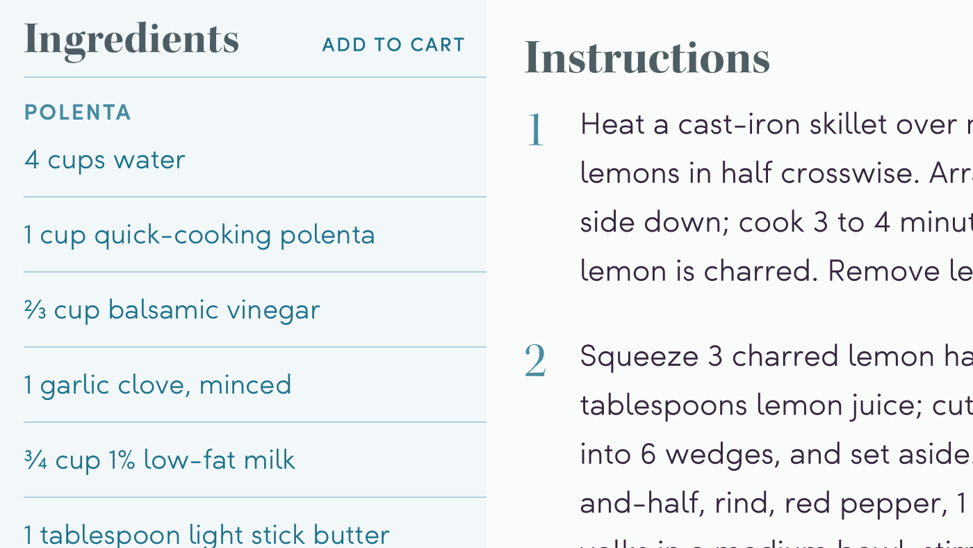 Example typeface choices for a recipe