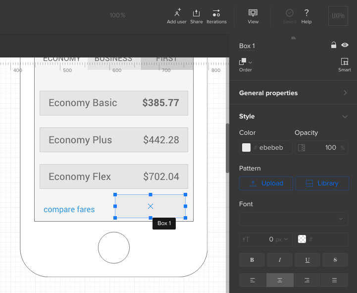 UXPin basic drawing tools for wireframes
