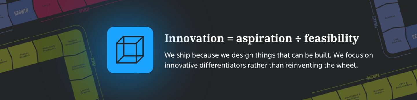 Innovation equals aspiration divided by feasibility. We shop because we design things that can be built. We focus on innovative differentiators rather than reinventing the wheel.