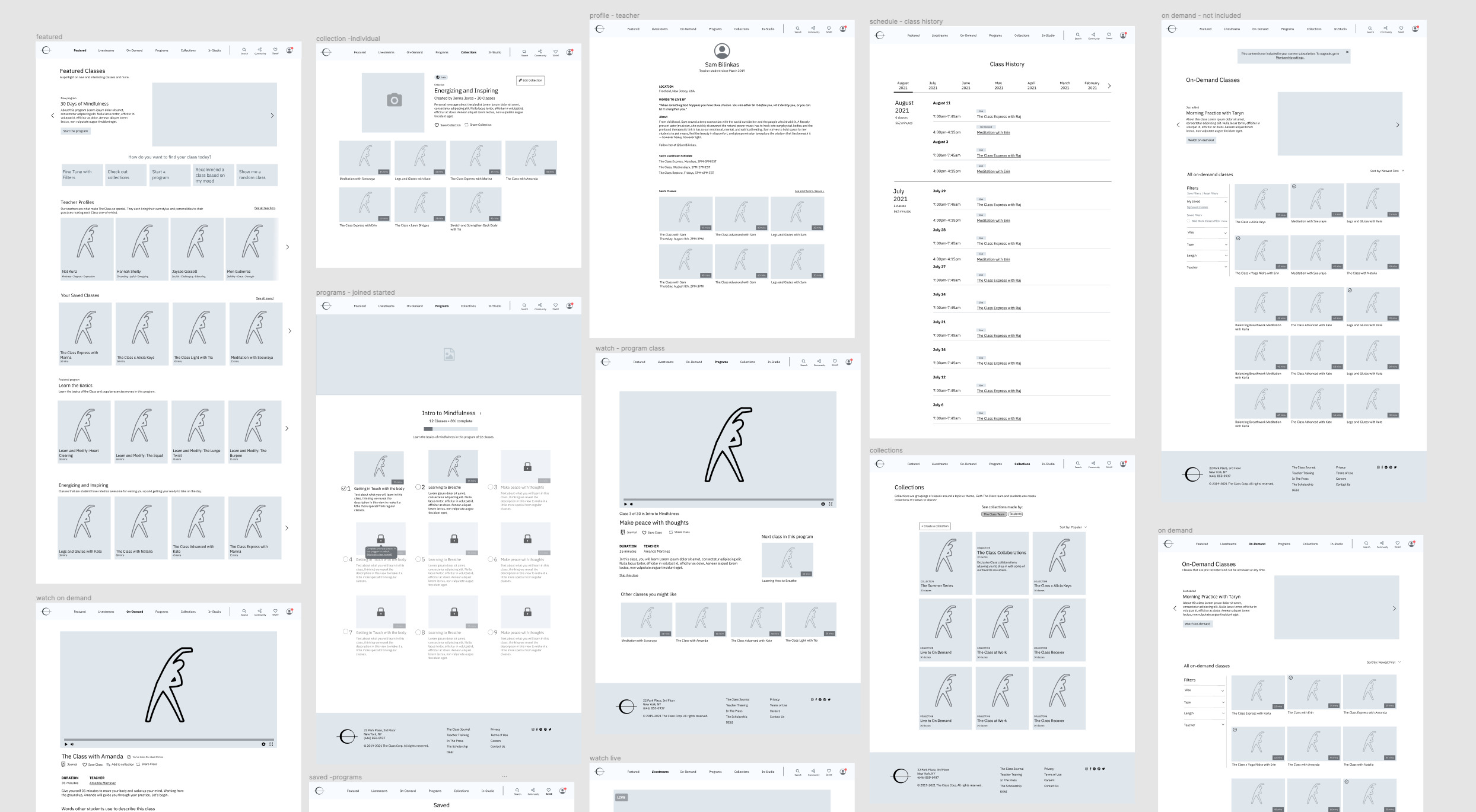 Collage of wireframe concepts for the platform